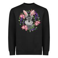 Black Easter Bunny With Floral Wreath Heavyweight Sweatshirt - RanaPortraitStore