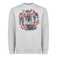 Heather Grey Easter Bunny With Floral Wreath Heavyweight Sweatshirt - RanaPortraitStore