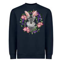 Navy Easter Bunny With Floral Wreath Heavyweight Sweatshirt - RanaPortraitStore