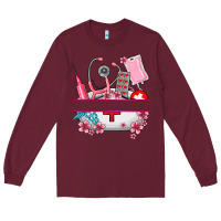 Burgundy custom name nurse hat and elements Long Sleeve Tee - AdoDesignShop
