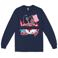 Navy custom name nurse hat and elements Long Sleeve Tee - AdoDesignShop
