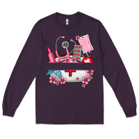 Plum custom name nurse hat and elements Long Sleeve Tee - AdoDesignShop