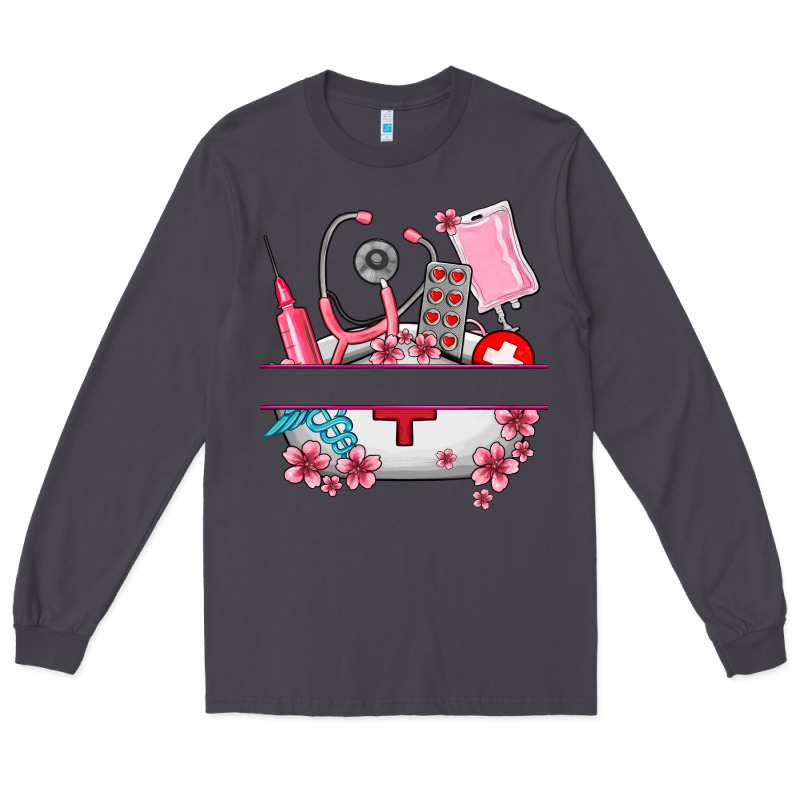 Custom Name Nurse Hat And Elements Long Sleeve Tee by AdoDesignShop | Teevron