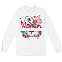 White custom name nurse hat and elements Long Sleeve Tee - AdoDesignShop