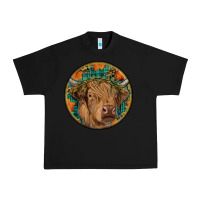 Black fall highland cow round Urban Heavy Tee - RanaPortraitStore