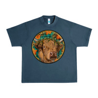 Midnight Navy fall highland cow round Urban Heavy Tee - RanaPortraitStore