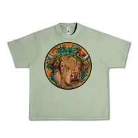 Oil Green fall highland cow round Urban Heavy Tee - RanaPortraitStore