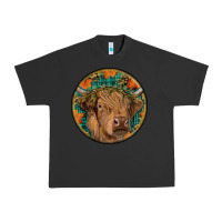 Pigment Black fall highland cow round Urban Heavy Tee - RanaPortraitStore