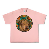 Salmon fall highland cow round Urban Heavy Tee - RanaPortraitStore