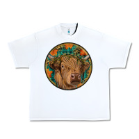 White fall highland cow round Urban Heavy Tee - RanaPortraitStore