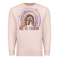 Pale Pink he is risen easter rainbow Premium Sweatshirt - MaliasSmallBusiness