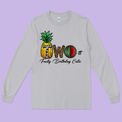 Two Fruity Birthday Cutie Long Sleeve Tee Designed By Cowhidedigitalart