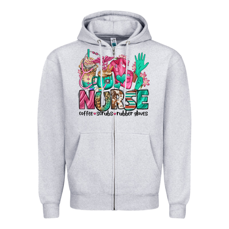 Nurse Coffee Scrubs Rubber Gloves Zipper Hoodie by Jasminsmagicworld | Teevron