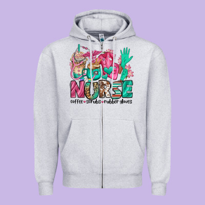 Nurse Coffee Scrubs Rubber Gloves Zipper Hoodie Designed By Jasminsmagicworld