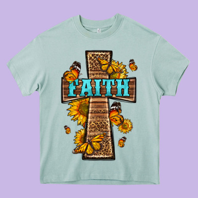 Western Faith Cross Butterfly Heavy Core Tee Designed By Lillyallendesigns