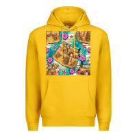 Lemon hairdresser apron and flowers with turquoise glitter seamless pattern  Premium Hoodie - BundleAndBundleShop