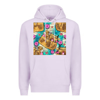 Lilac hairdresser apron and flowers with turquoise glitter seamless pattern  Premium Hoodie - BundleAndBundleShop