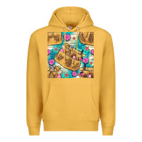 Mustard hairdresser apron and flowers with turquoise glitter seamless pattern  Premium Hoodie - BundleAndBundleShop