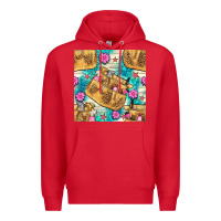 Red hairdresser apron and flowers with turquoise glitter seamless pattern  Premium Hoodie - BundleAndBundleShop