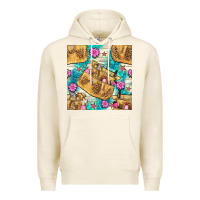Tofu hairdresser apron and flowers with turquoise glitter seamless pattern  Premium Hoodie - BundleAndBundleShop