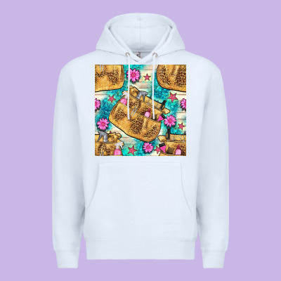 Hairdresser Apron And Flowers With Turquoise Glitter Seamless Pattern  Premium Hoodie Designed By Bundleandbundleshop