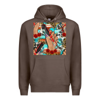 Coffee hairdresser hand scissors and roses with serape leopard and cowhide se Premium Hoodie - BundleAndBundleShop