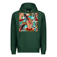 Sports Green hairdresser hand scissors and roses with serape leopard and cowhide se Premium Hoodie - BundleAndBundleShop