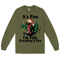 Army Green It's Fine I'am Fine Everything Is Fine Long Sleeve Tee - FaDigitalArtStudio