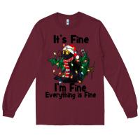 Burgundy It's Fine I'am Fine Everything Is Fine Long Sleeve Tee - FaDigitalArtStudio