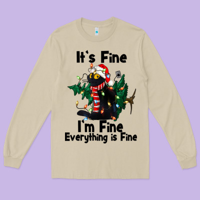 It's Fine I'am Fine Everything Is Fine Long Sleeve Tee Designed By Fadigitalartstudio