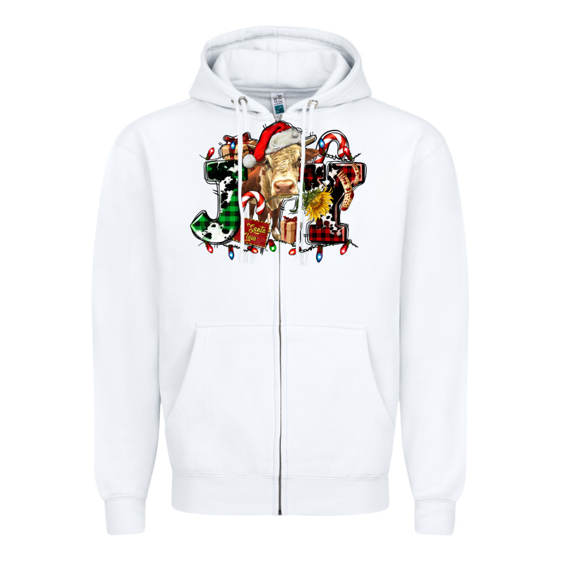 Joy And Cow Christmas Candies And Letters Zipper Hoodie by AdoDesignShop | Teevron