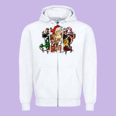 Joy And Cow Christmas Candies And Letters Zipper Hoodie Designed By Adodesignshop