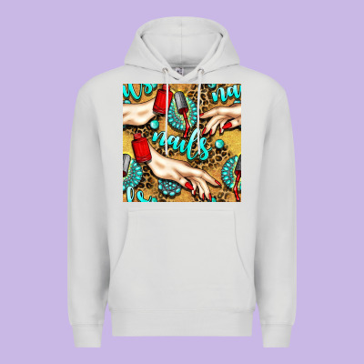 Hand And Nail Polish With Turquoise Gemstone And Leopard Seamless Patt Premium Hoodie Designed By Bundleandbundleshop