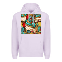 Lilac hand and nail polish with turquoise gemstone and leopard seamless patt Premium Hoodie - BundleAndBundleShop