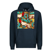 Navy hand and nail polish with turquoise gemstone and leopard seamless patt Premium Hoodie - BundleAndBundleShop