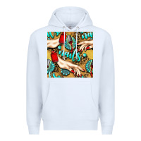 White hand and nail polish with turquoise gemstone and leopard seamless patt Premium Hoodie - BundleAndBundleShop
