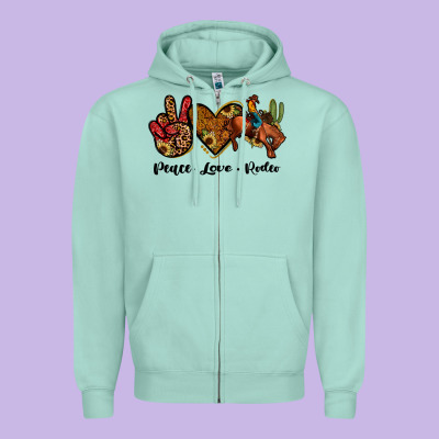 Peace Love Rodeo Zipper Hoodie Designed By Jahusdesignshop