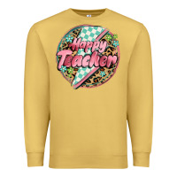 Antique Gold happy teacher lighting bolt Premium Sweatshirt - MaliasSmallBusiness