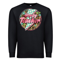 Black happy teacher lighting bolt Premium Sweatshirt - MaliasSmallBusiness