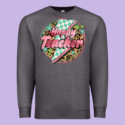 Happy Teacher Lighting Bolt Premium Sweatshirt Designed By Maliassmallbusiness