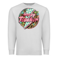 Dove Grey happy teacher lighting bolt Premium Sweatshirt - MaliasSmallBusiness