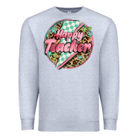 Heather Grey happy teacher lighting bolt Premium Sweatshirt - MaliasSmallBusiness
