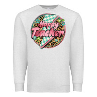 Oatmeal Heather happy teacher lighting bolt Premium Sweatshirt - MaliasSmallBusiness