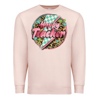 Pale Pink happy teacher lighting bolt Premium Sweatshirt - MaliasSmallBusiness
