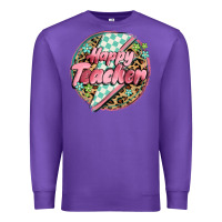 Purple happy teacher lighting bolt Premium Sweatshirt - MaliasSmallBusiness