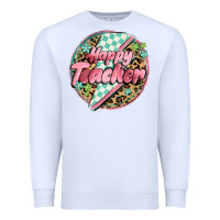 White happy teacher lighting bolt Premium Sweatshirt - MaliasSmallBusiness