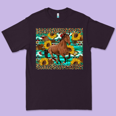 Western Horse Sunflowers Premium Tee Designed By Artiststas