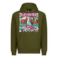 Army Green leopard and cowhide hair and curling iron with hearts and flowers seam Premium Hoodie - BundleAndBundleShop