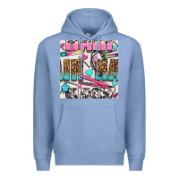 Colony Blue leopard and cowhide hair and curling iron with hearts and flowers seam Premium Hoodie - BundleAndBundleShop