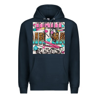 Navy leopard and cowhide hair and curling iron with hearts and flowers seam Premium Hoodie - BundleAndBundleShop